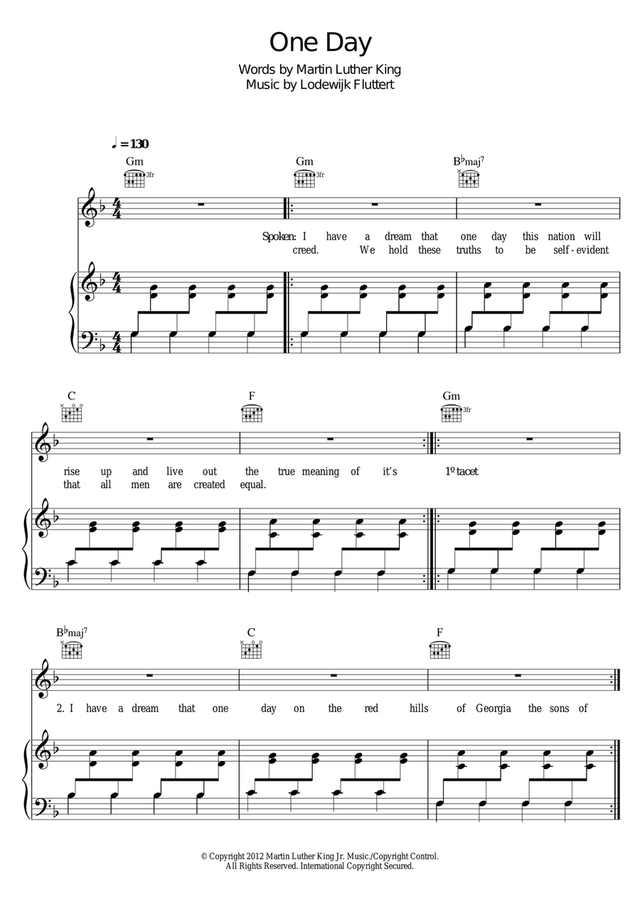 One Day (Vandaag) One Day (Vandaag) Piano, Vocal, Guitar scores gallery preview page 1
