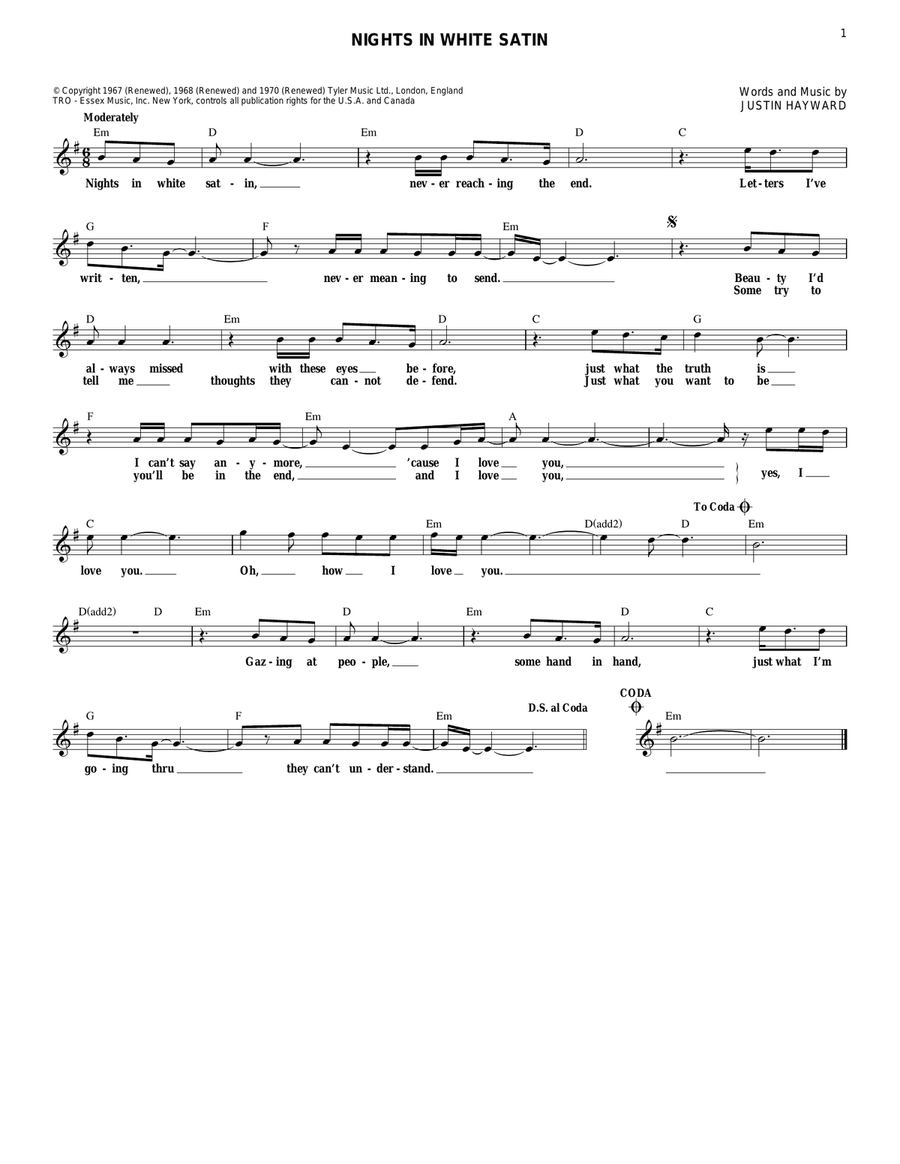 Nights In White Satin Electric Guitar scores gallery preview page 1