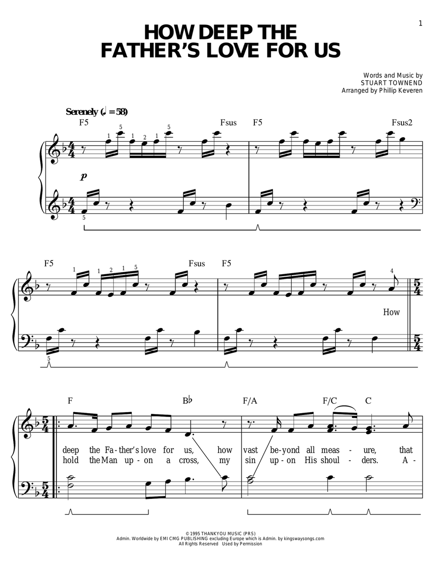 How Deep The Father's Love For Us (arr. Phillip Keveren) Easy Piano scores gallery preview page 1