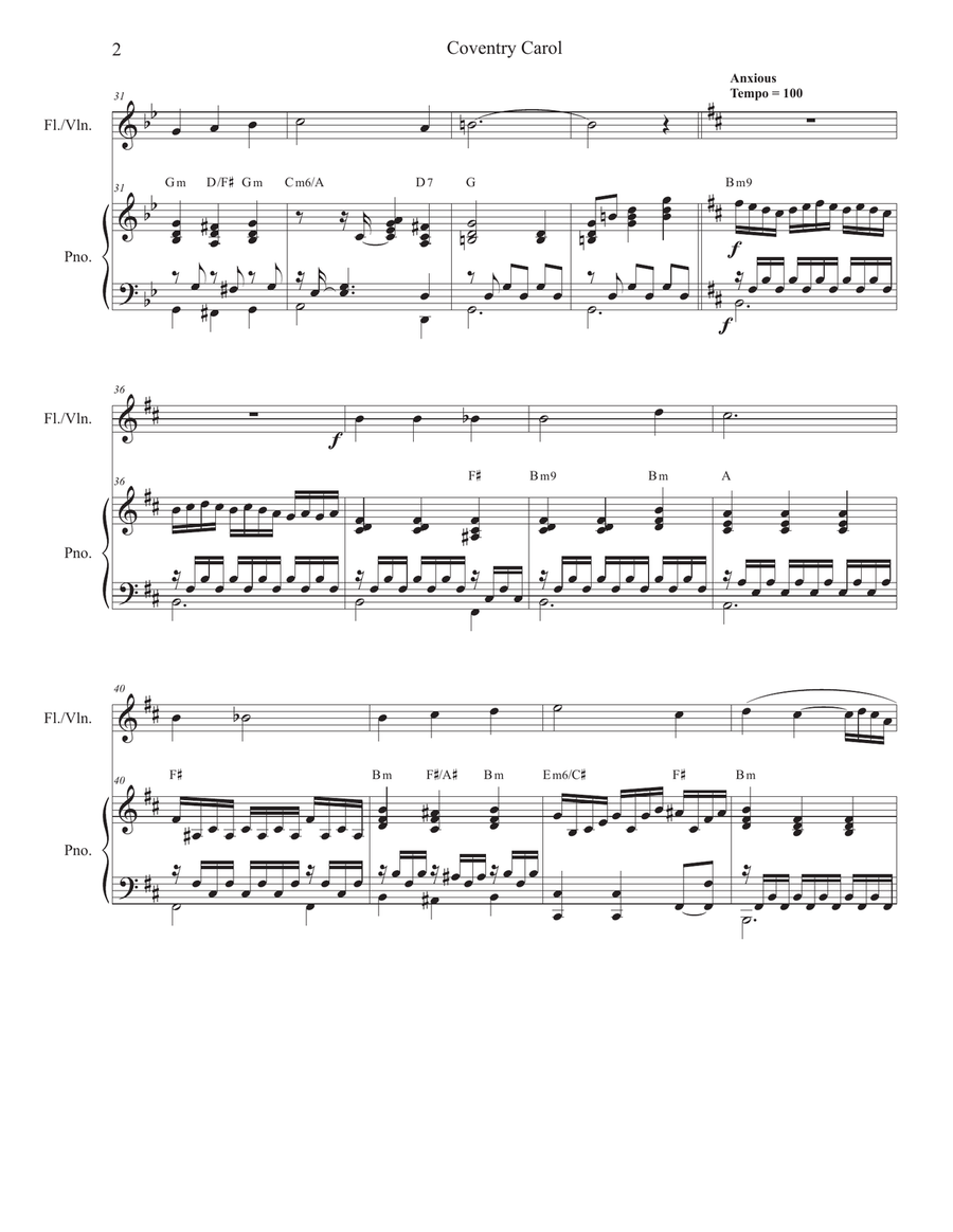 Coventry Carol (Flute or Violin solo and Piano) Coventry Carol (Flute or Violin solo and Piano) Flute scores gallery preview page 3