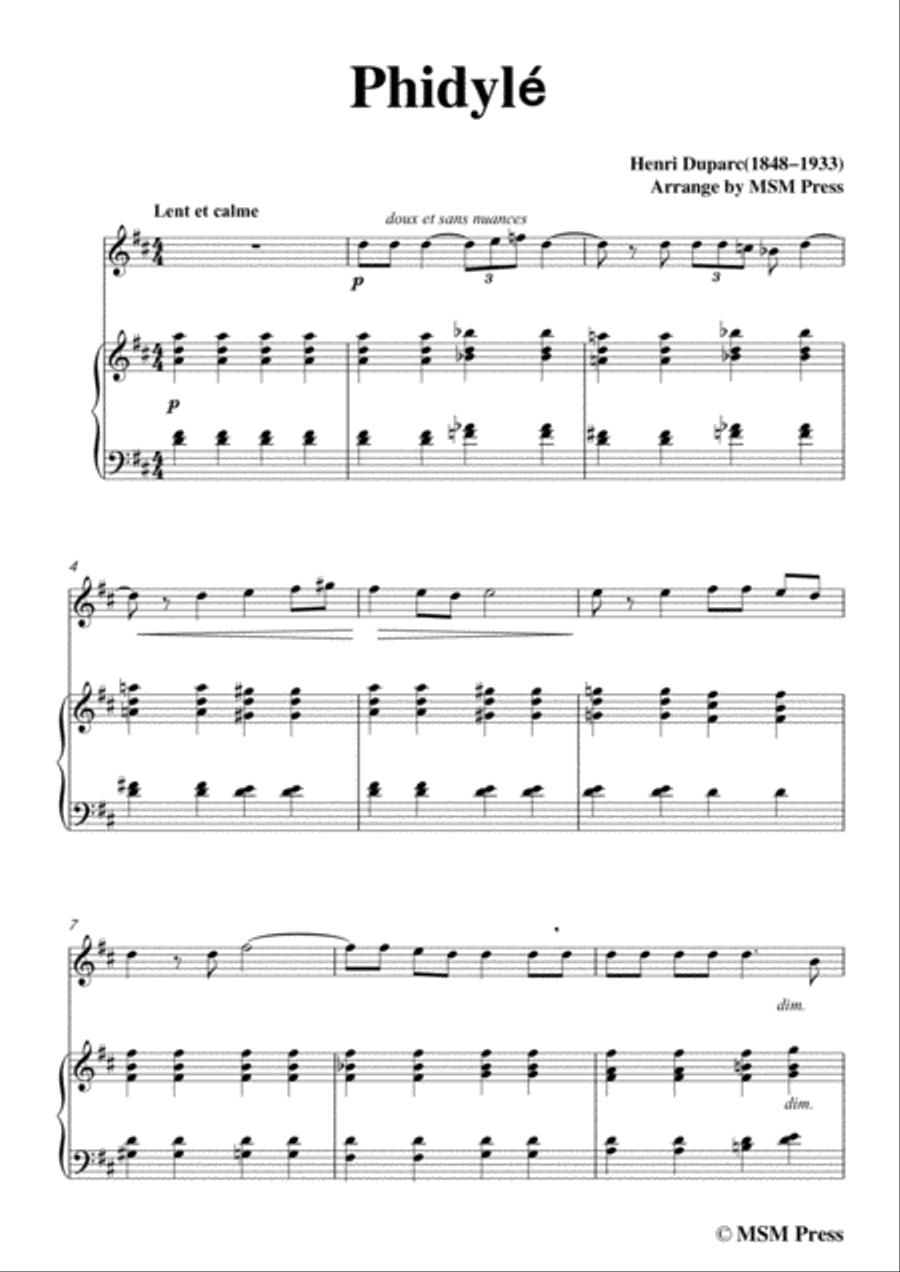 Duparc-Phidylé,for Violin and Piano,for Voice and Piano Voice Solo scores gallery preview page 3