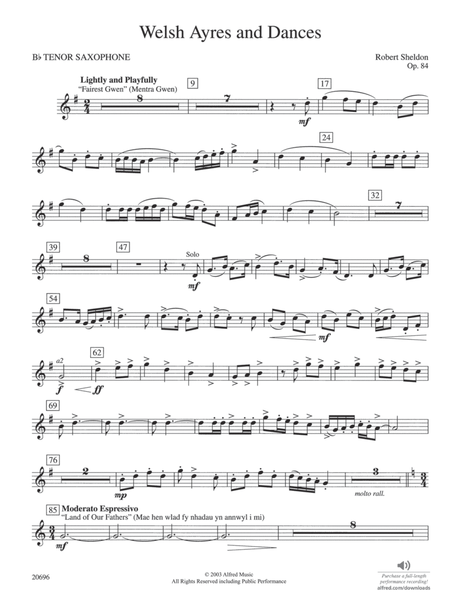 Welsh Ayres & Dances: B-flat Tenor Saxophone Concert Band scores gallery preview page 1