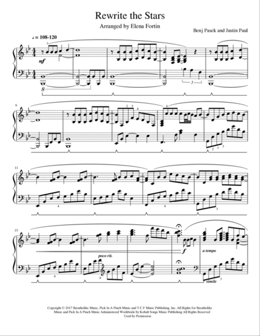 Rewrite The Stars Piano Solo scores gallery preview page 2