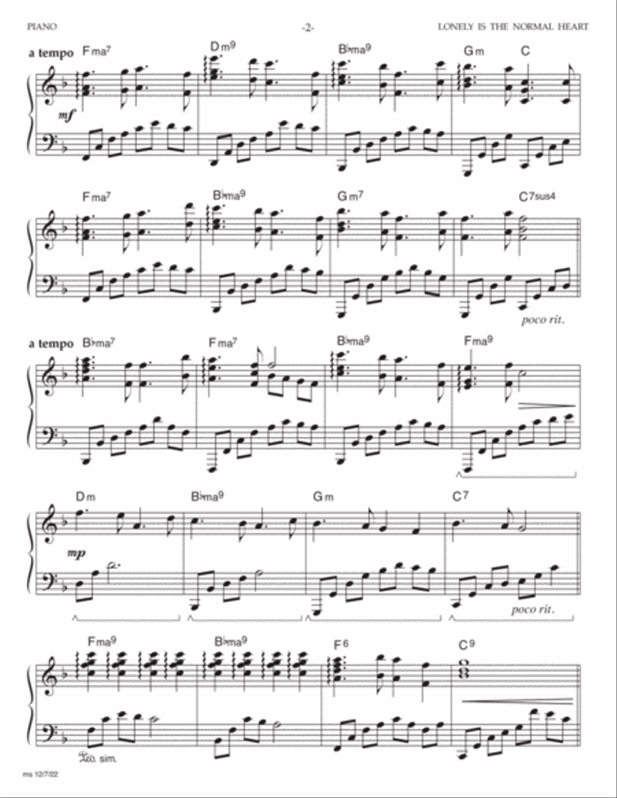 Lonely Is The Normal Heart Piano scores gallery preview page 2