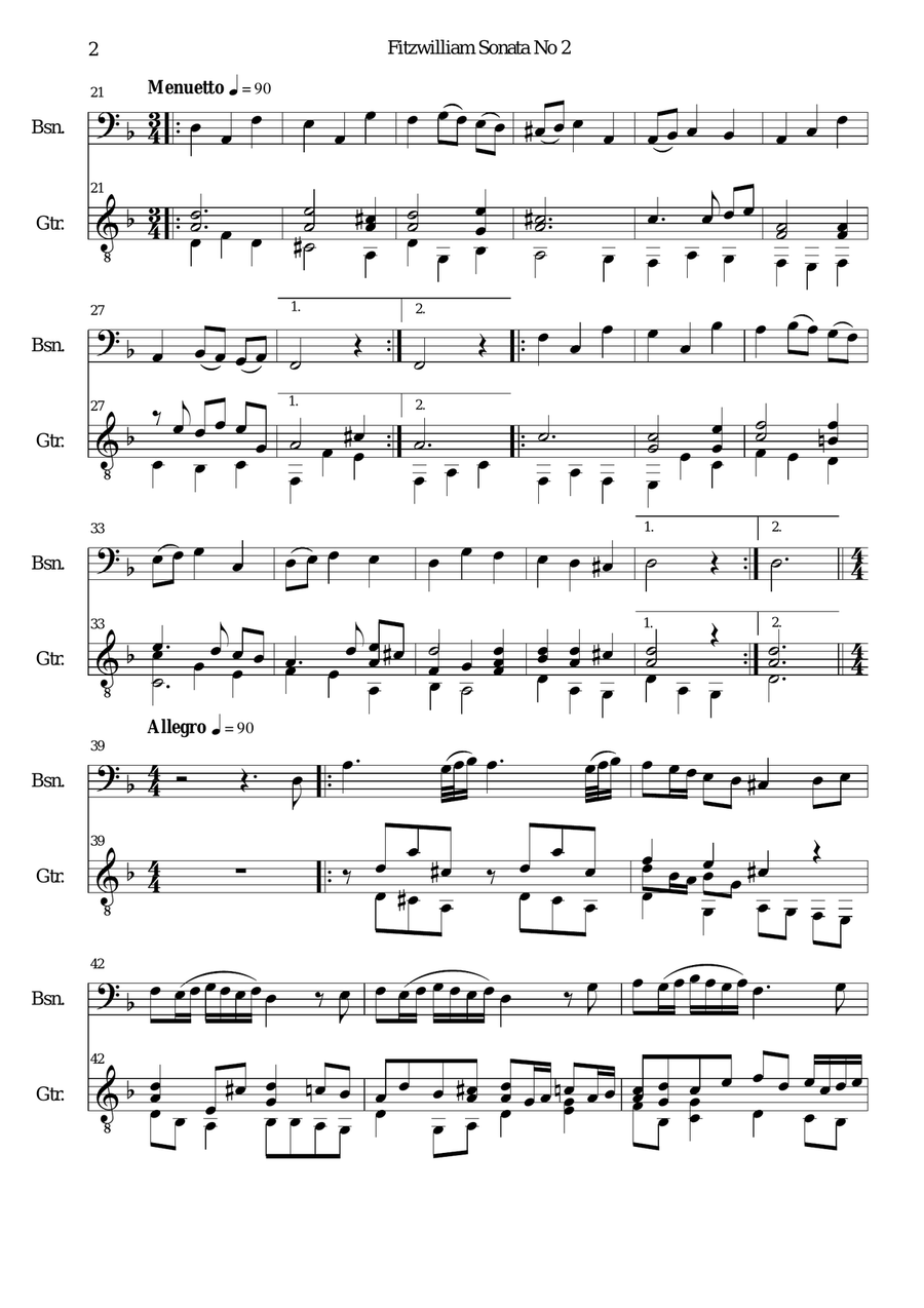 Fitzwilliam Sonata No 2 for bassoon and guitar Bassoon scores gallery preview page 2