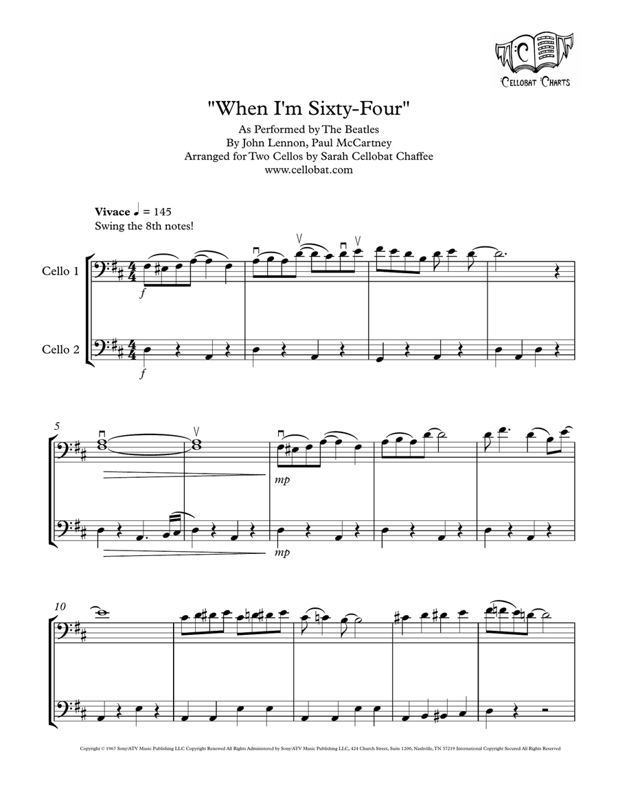 When I'm Sixty-four by The Beatles String Duet - Digital Sheet Music