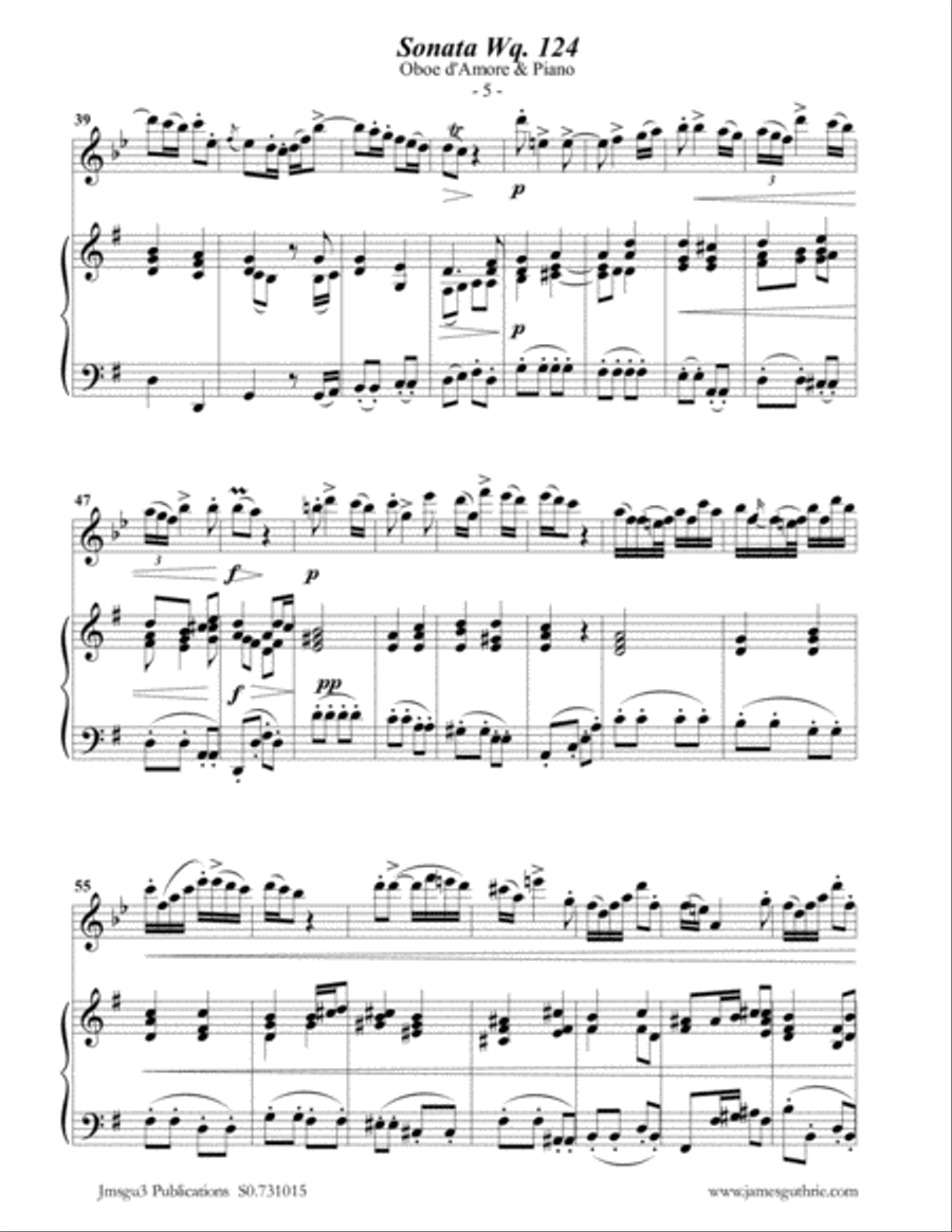 CPE BACH: Sonata in E Minor WQ 124 for Oboe d'Amore & Piano Oboe scores gallery preview page 5