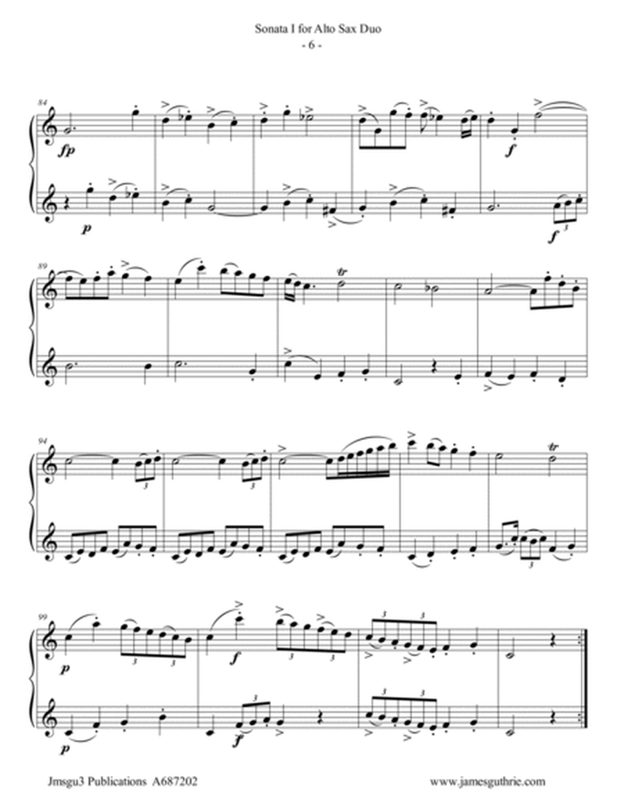 Sammartini: Sonata Op. 1 No. 1 for Alto Sax Duo image number null