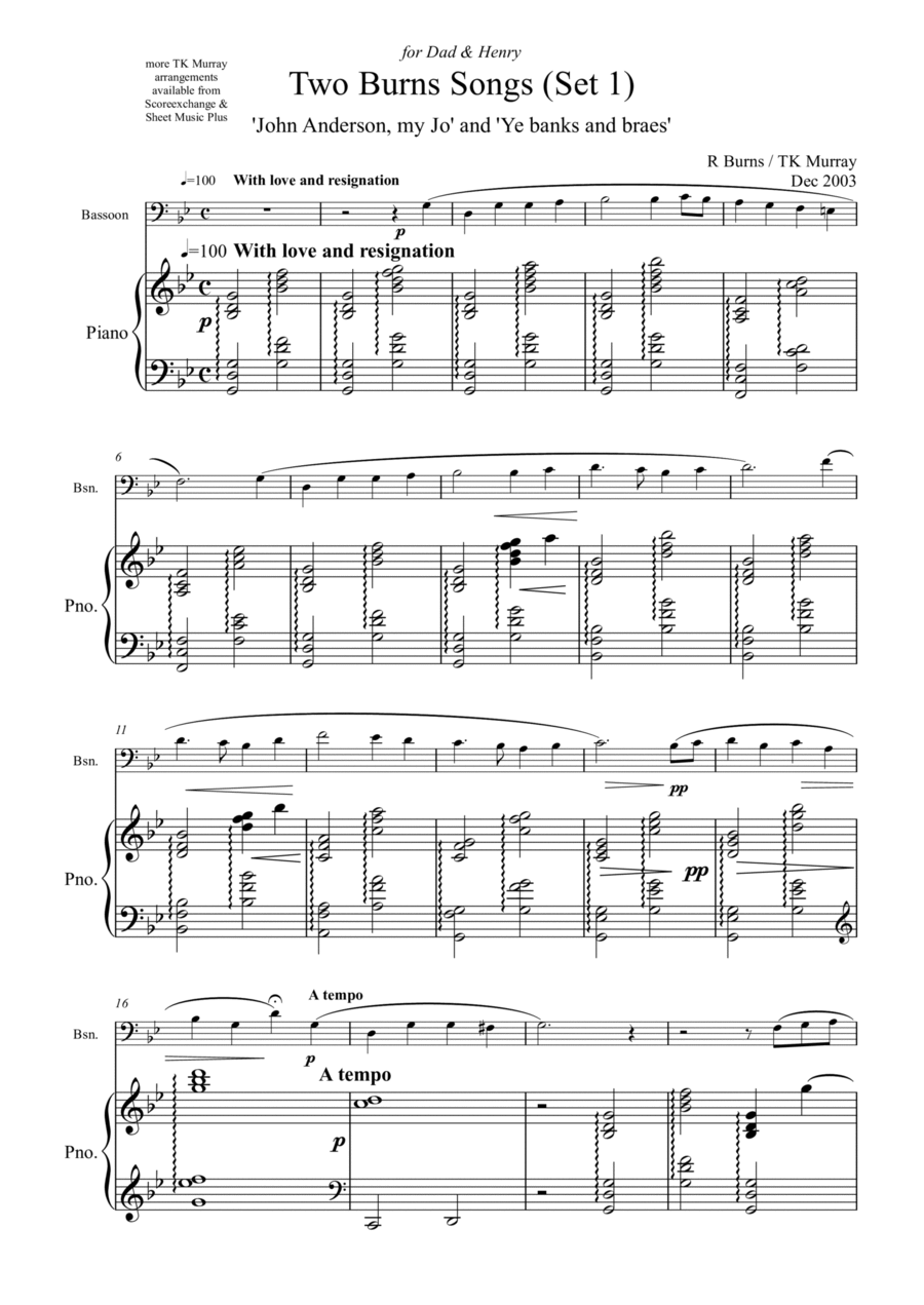 Burns Songs - Set 1 - Bassoon & Piano - TK Murray Woodwind Duet scores gallery preview page 1