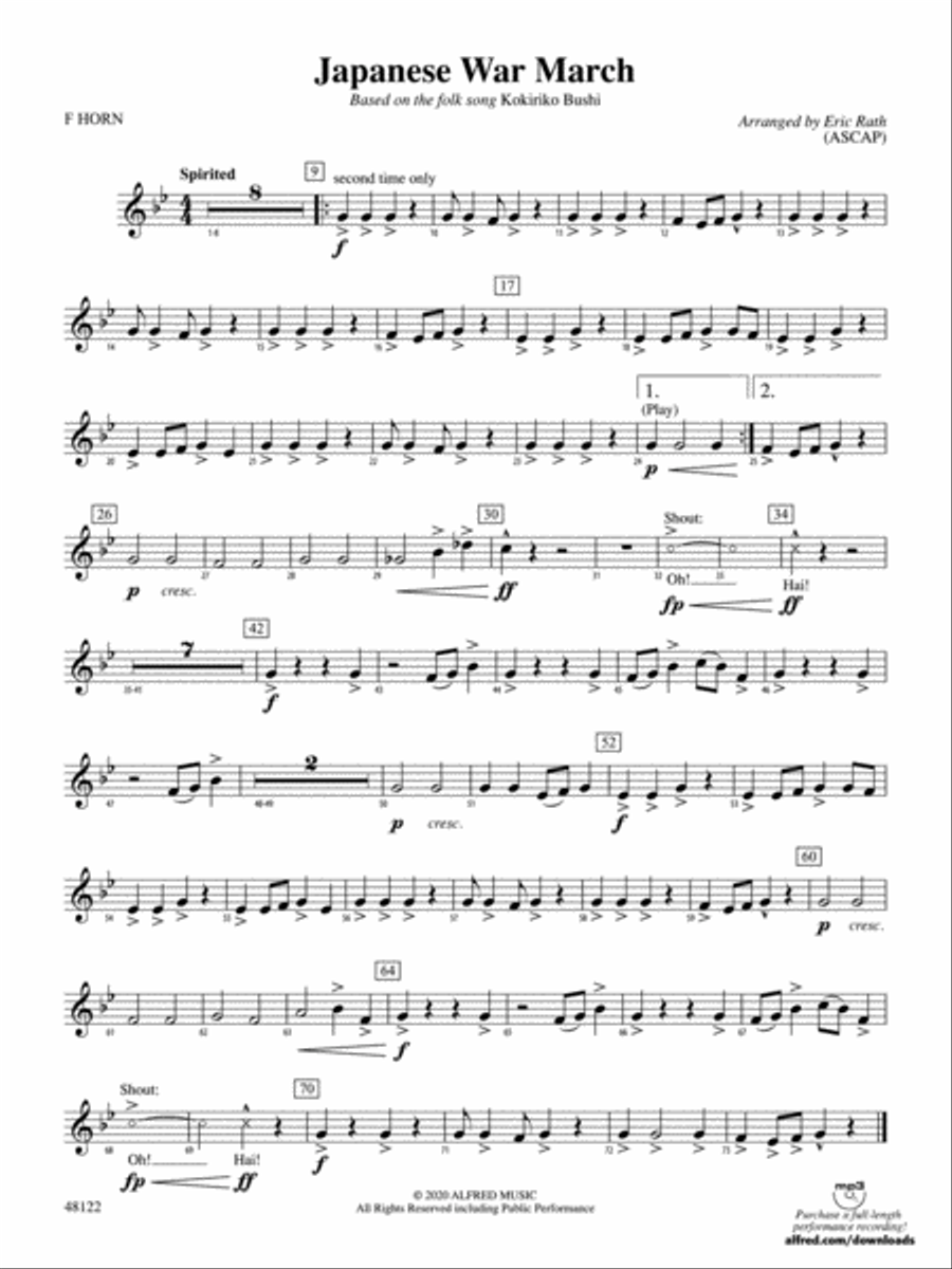 Japanese War March: 1st F Horn Concert Band scores gallery preview page 1