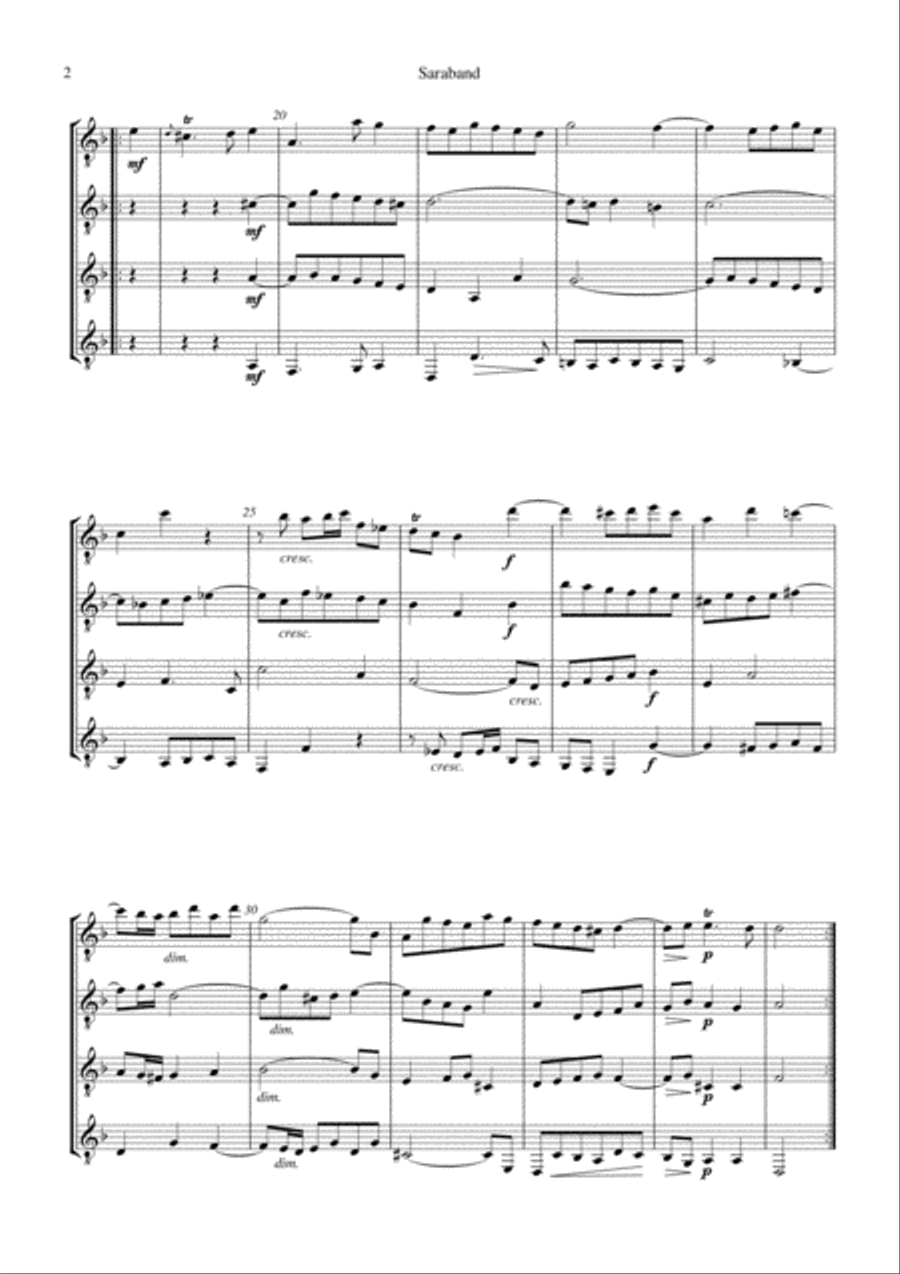 Sarabande Suite 2 BWV 1067 for guitar quartet Guitar Ensemble scores gallery preview page 2