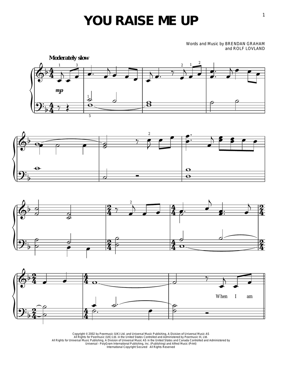 You Raise Me Up You Raise Me Up Easy Piano scores gallery preview page 1