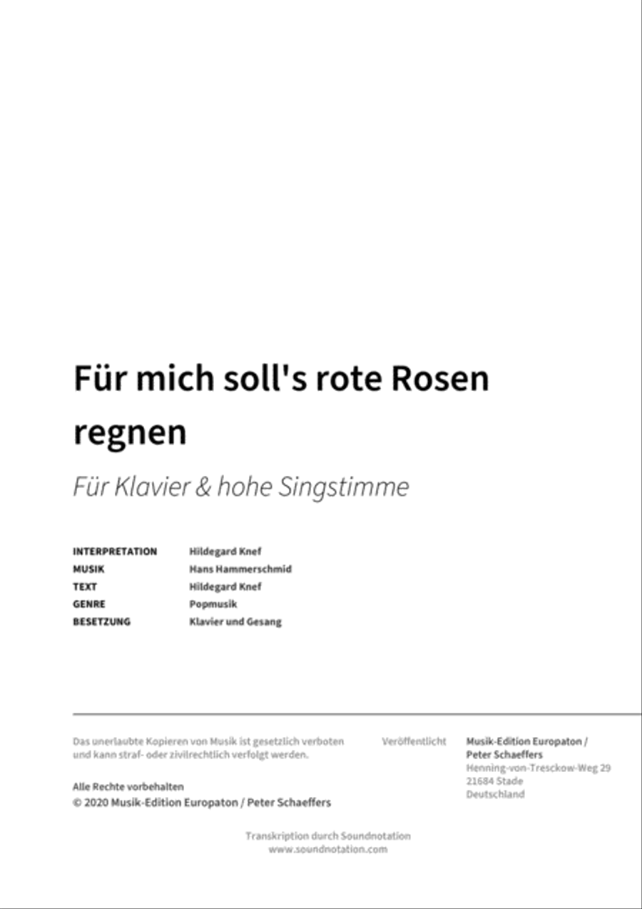 Für mich soll's rote Rosen regnen Voice Solo scores gallery preview page 2