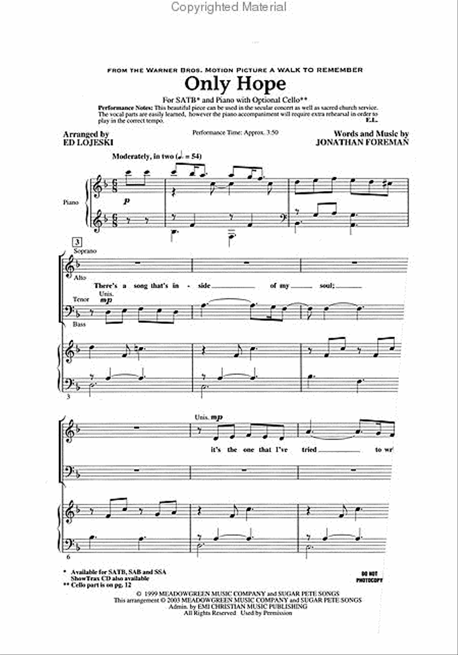 Only Hope (from A Walk to Remember) 4-Part scores gallery preview page 2