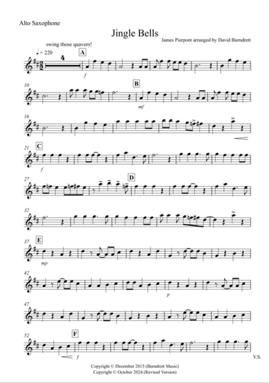 Jingle Bells (Jazzy Style!) for Alto Saxophone and Cello Duet Alto Saxophone scores gallery preview page 4