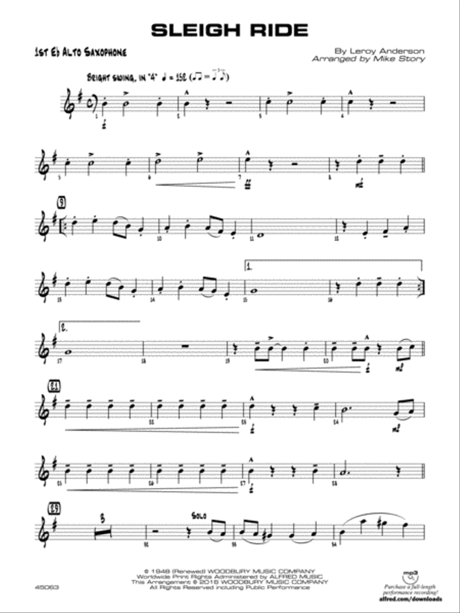 Sleigh Ride Eflat Alto Saxophone by Leroy Anderson Jazz Ensemble