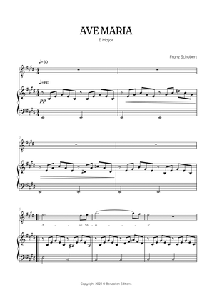 Schubert Ave Maria in E Major • tenor voice sheet music with easy piano accompaniment