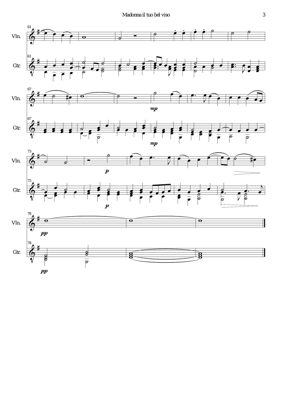 Madonna il tuo bel viso for violin and guitar String Duet scores gallery preview page 3