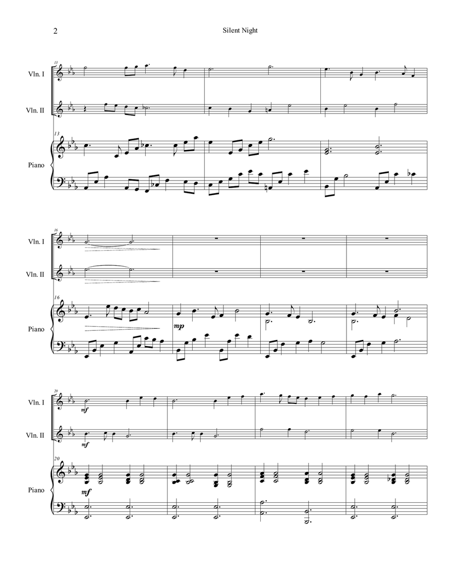 Silent Night Violin duet in E flat String Duet scores gallery preview page 2