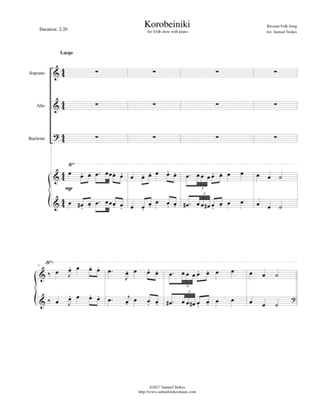 Korobeiniki (Korobushka) - for SAB choir with piano accompaniment