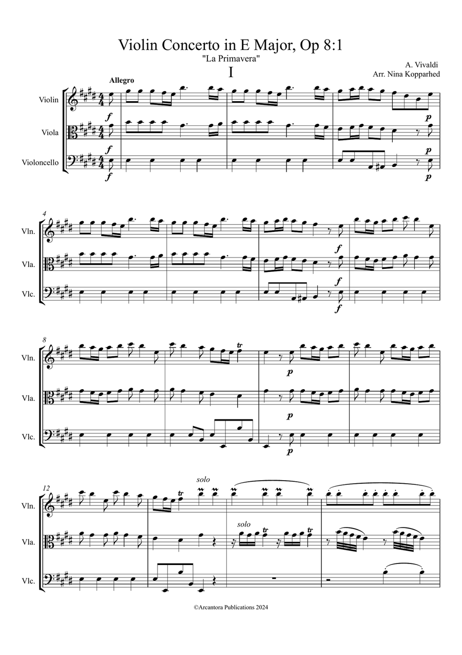 Vivaldi: Spring (complete) for string trio String Trio scores gallery preview page 3