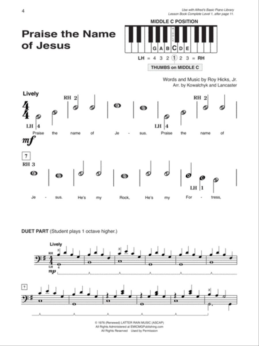 Alfred's Basic Piano Course Praise Hits Complete Level 1