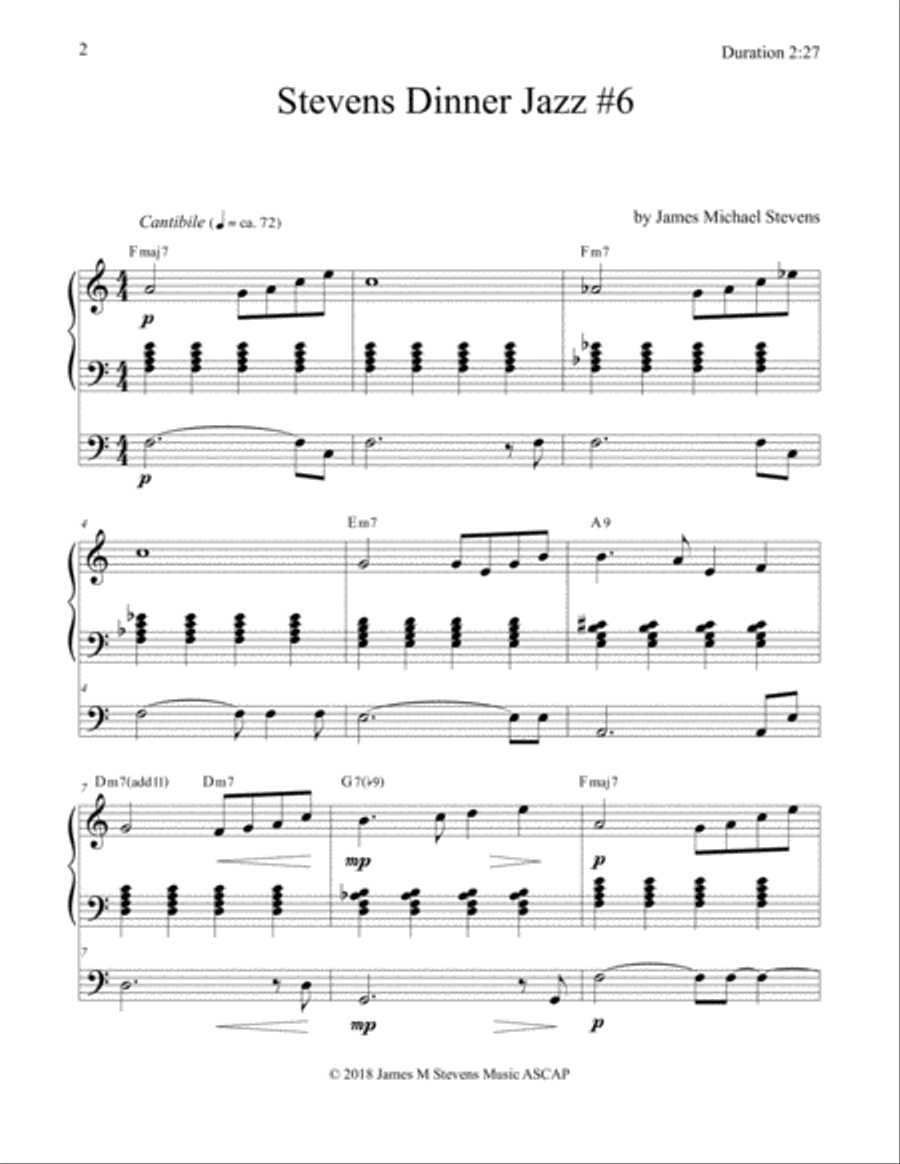 Stevens Dinner Jazz Piano and Bass #6 Double Bass scores gallery preview page 2