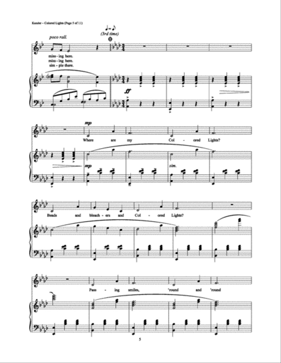 Colored Lights Colored Lights Piano, Vocal, Guitar scores gallery preview page 5