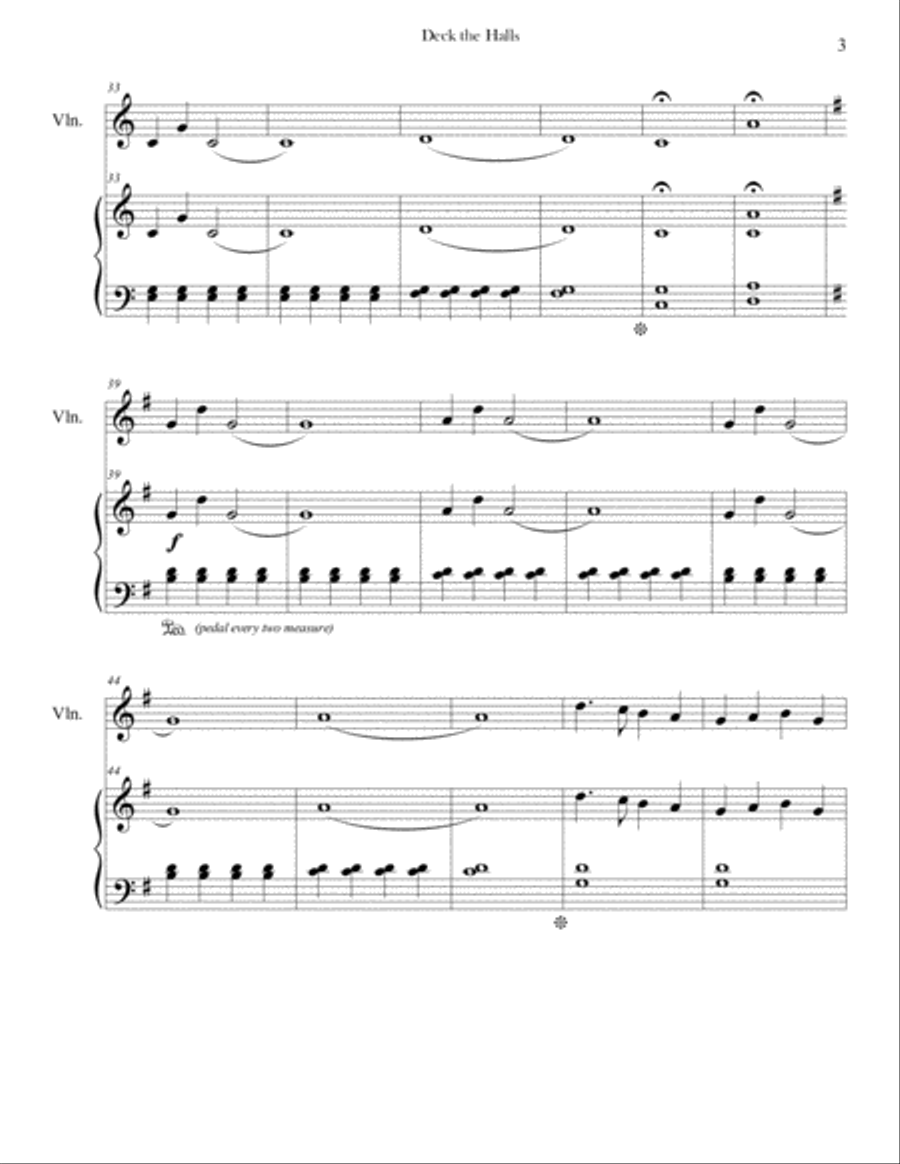 Deck the Halls (Easy Piano & Violin) String Duet scores gallery preview page 3