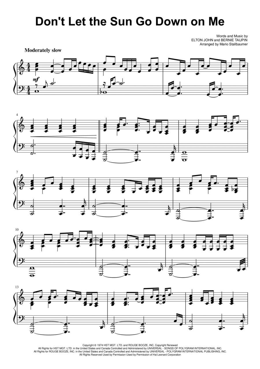 Don't Let The Sun Go Down On Me Piano Solo scores gallery preview page 1