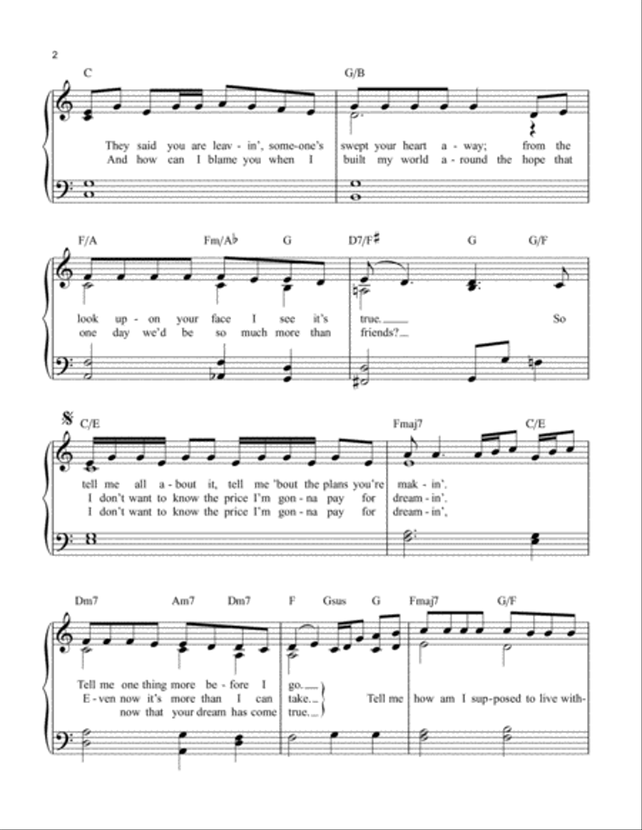 How Am I Supposed To Live Without You Easy Piano scores gallery preview page 2
