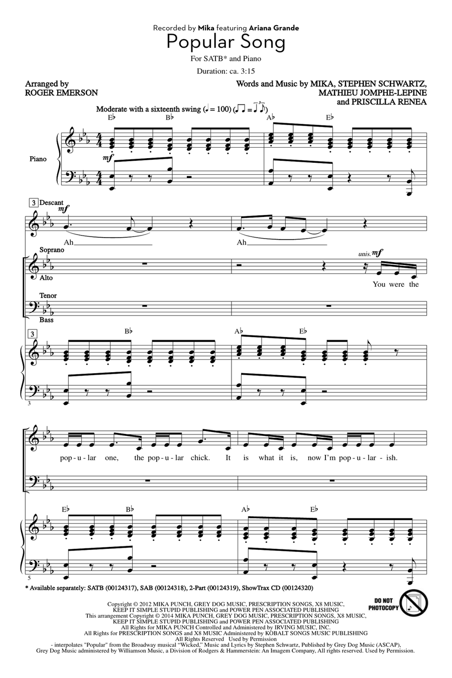 Popular Song 4-Part scores gallery preview page 1