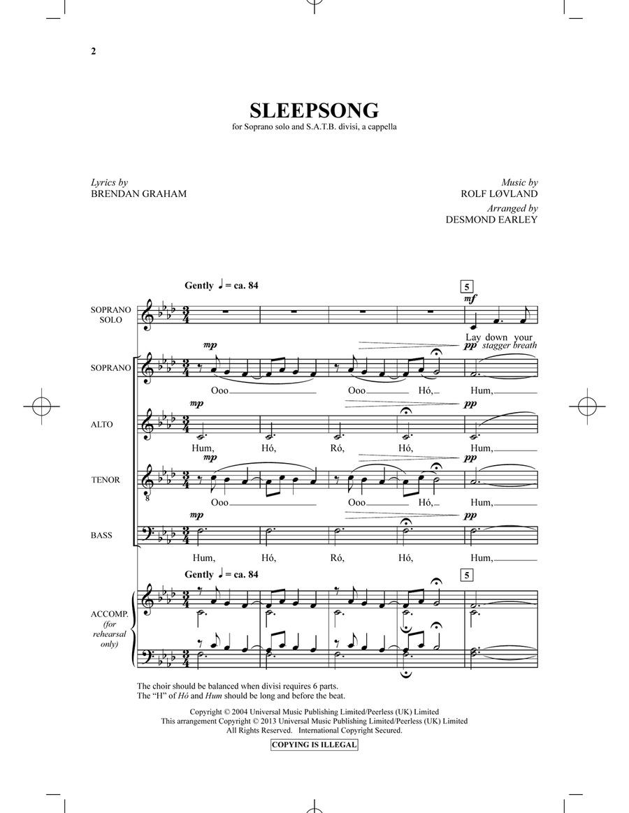 Sleepsong 4-Part scores gallery preview page 1