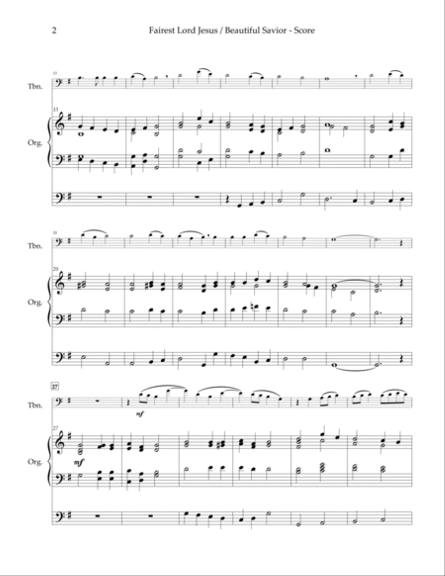 Fairest Lord Jesus / Beautiful Savior - trombone and organ Organ scores gallery preview page 4