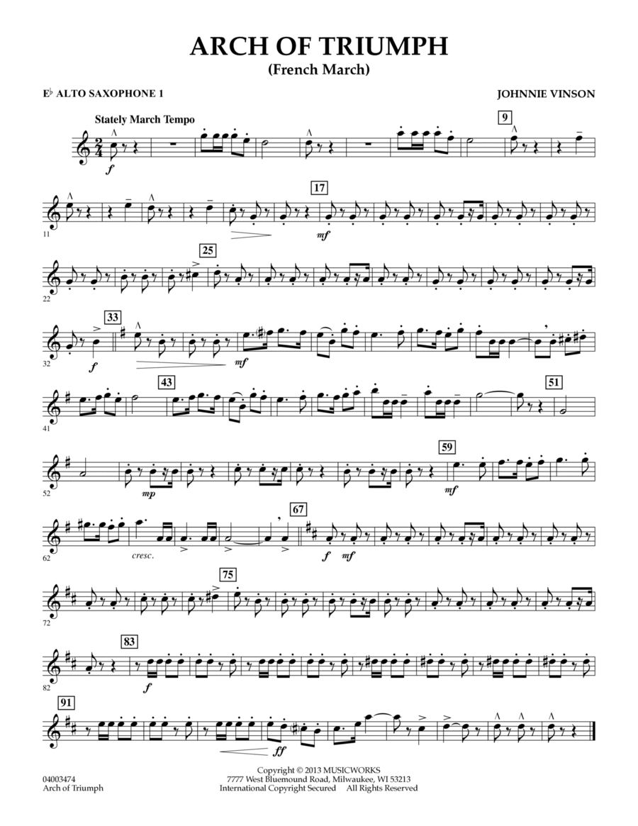 Arch of Triumph (French March) - Eb Alto Saxophone 1 Concert Band scores gallery preview page 1