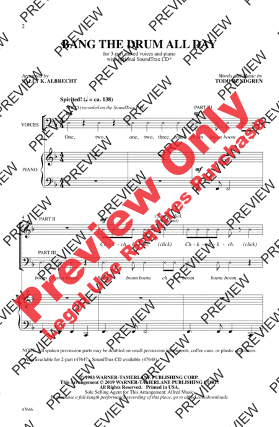 Bang the Drum All Day 3-Part scores gallery preview page 2