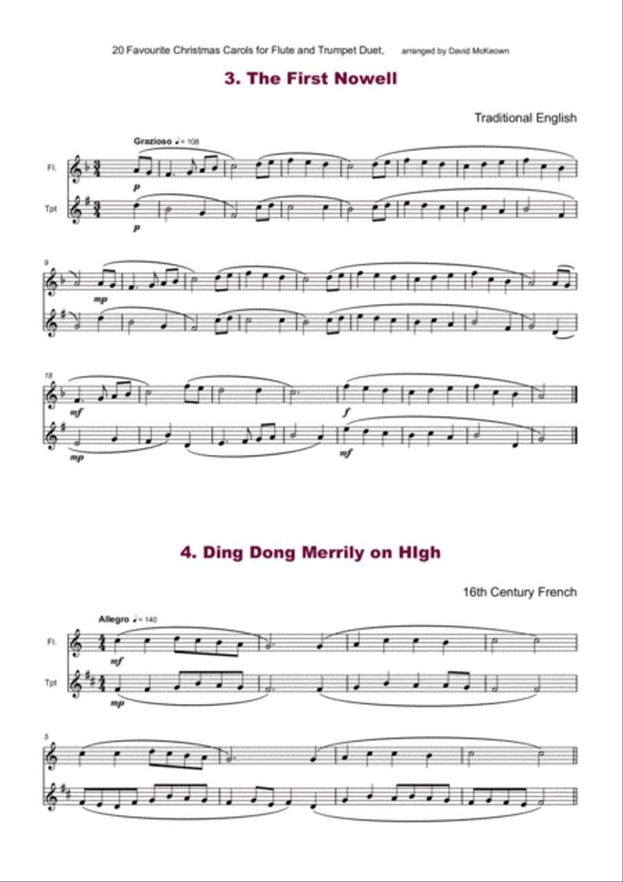 20 Favourite Christmas Carols for Flute and Trumpet Duet Flute scores gallery preview page 4