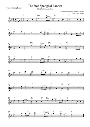 The Star Spangled Banner (USA National Anthem) for Tenor Saxophone Solo with Chords (Eb Major)