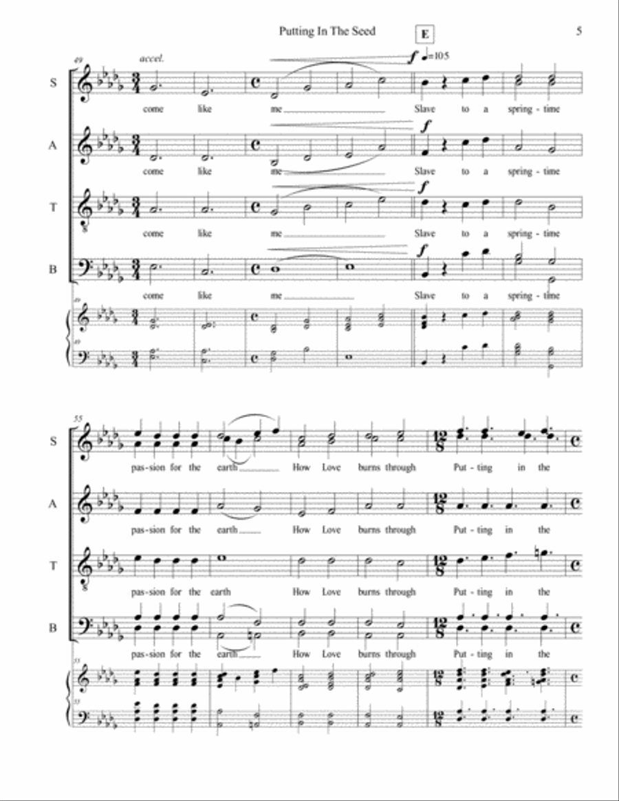 Putting In The Seed (for SATB choir) 4-Part scores gallery preview page 5