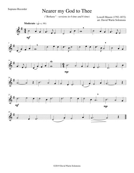Nearer my God to Thee (Bethany) for recorder quartet image number null