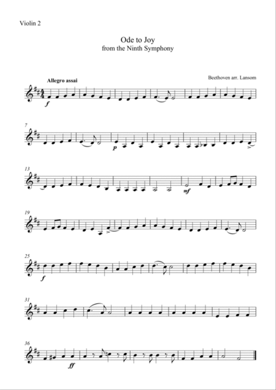 Ode to Joy for junior string quartet String Quartet scores gallery preview page 4