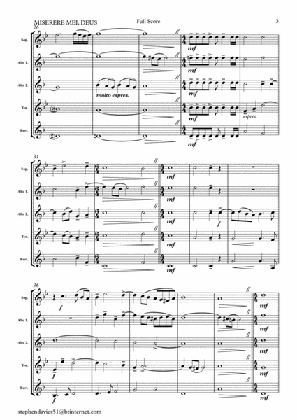 Miserere Mei, Deus by Gregorio Allegri (1582-1652) for Saxophone Quintet. image number null
