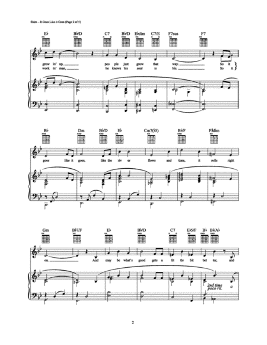 It Goes Like It Goes Piano, Vocal, Guitar scores gallery preview page 2