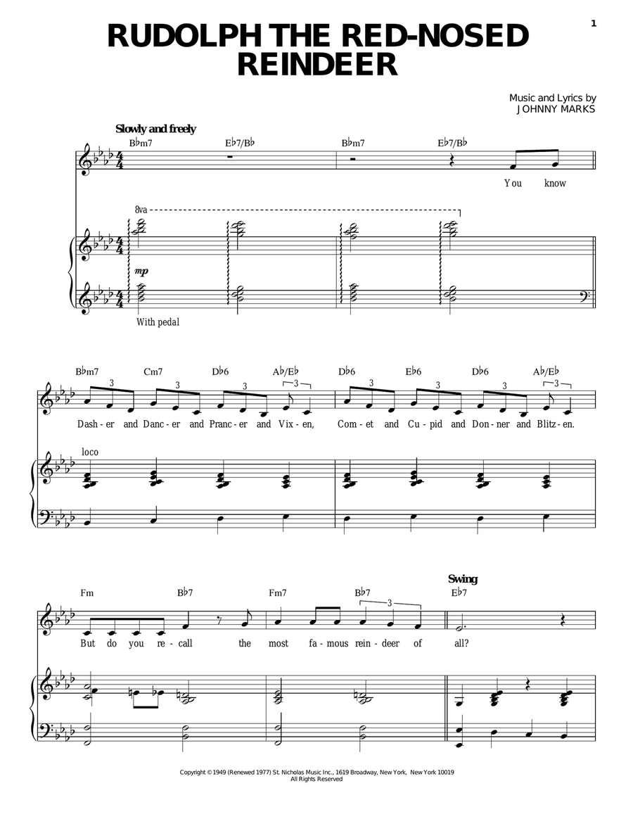 Rudolph The Red-Nosed Reindeer Piano, Vocal scores gallery preview page 1