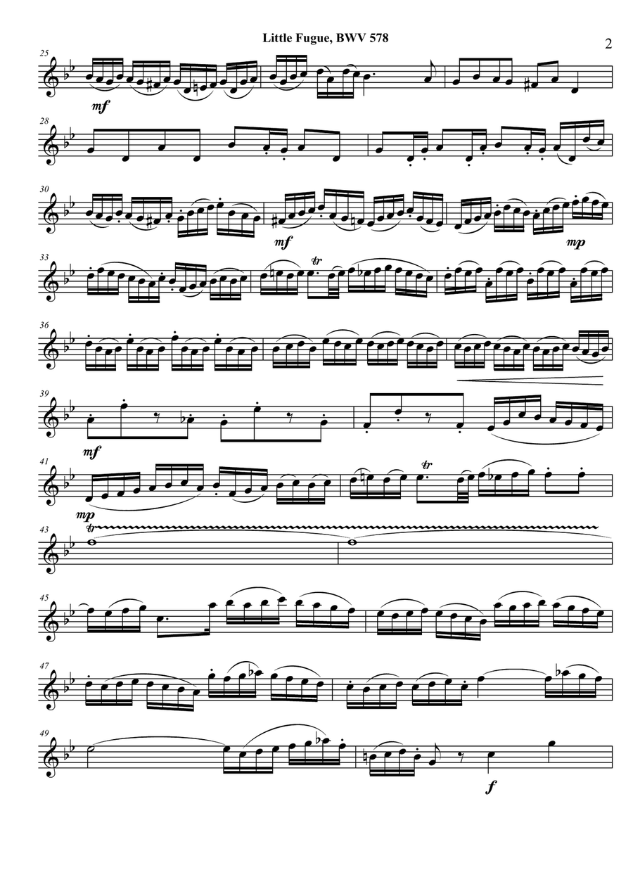 Little Fugue in G minor (transposed to D minor)--arr. sax quartet (SATB or AATB) Saxophone Quartet scores gallery preview page 2