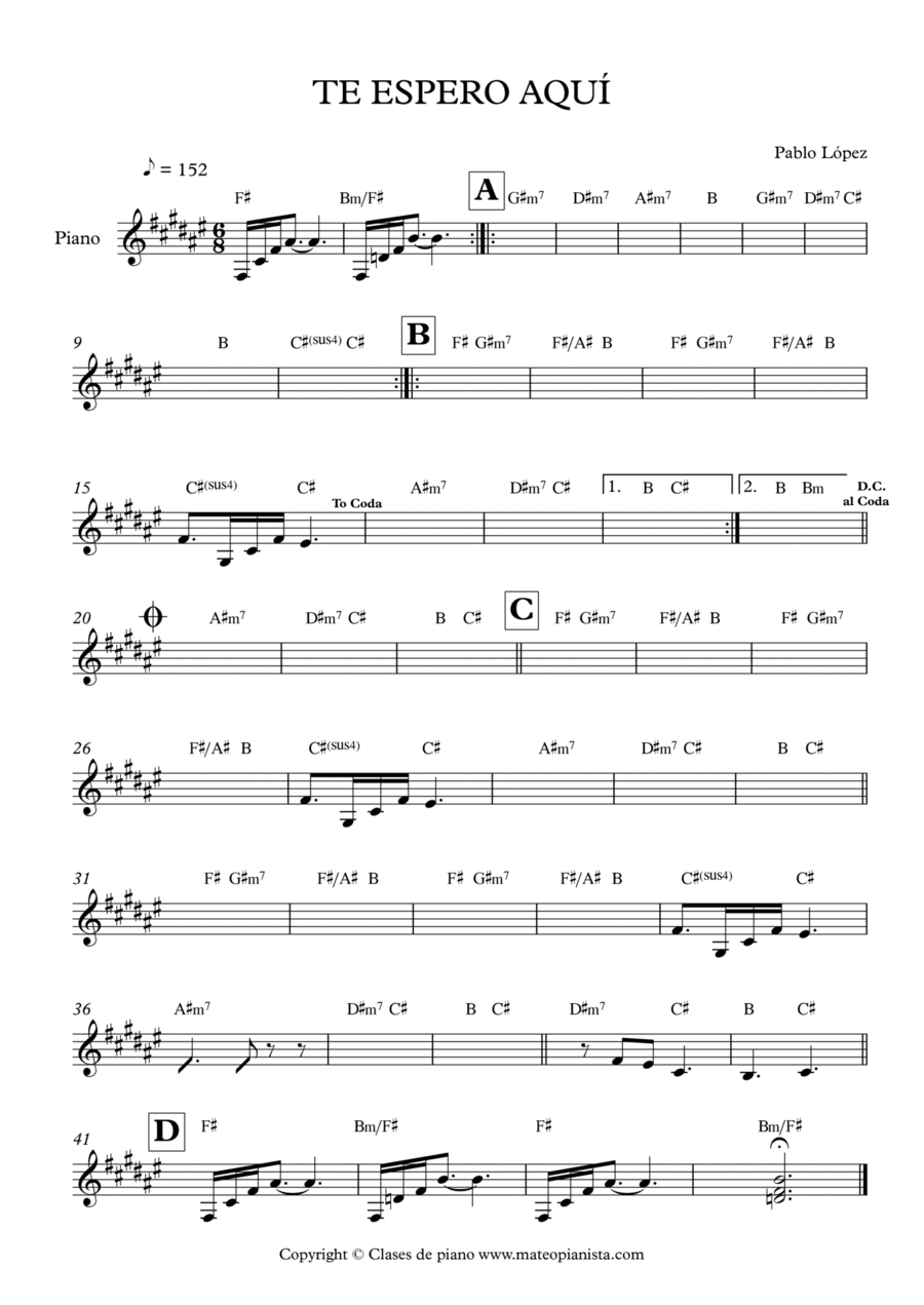 Te Espero Aqui Te Espero Aqui Easy Piano scores gallery preview page 1