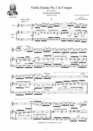 Book cover for Vivaldi - Violin Sonata No. 1 in F major RV 18 Op.5 for violin and Cembalo (or Piano)