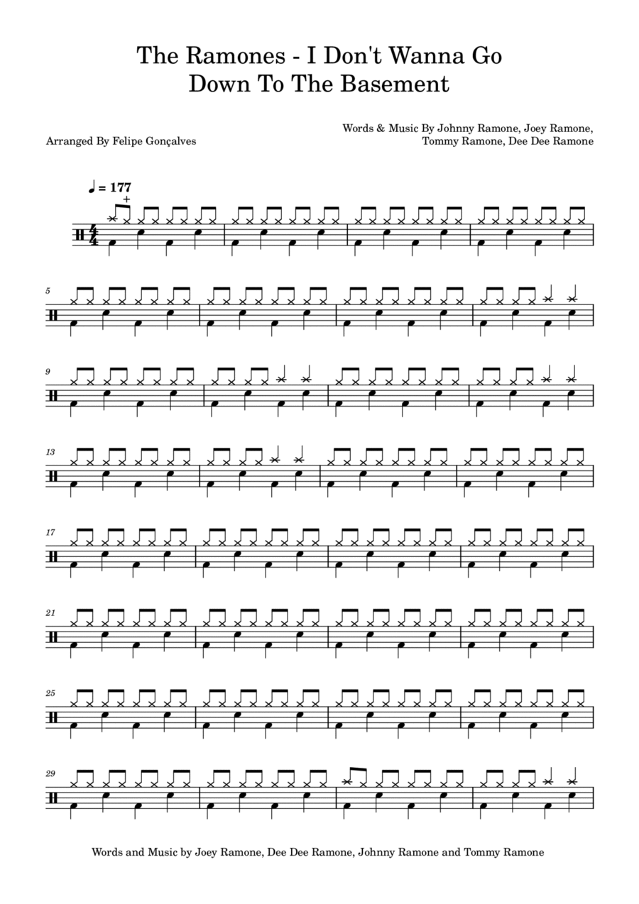 I Don't Wanna Go Down To The Basement Drum Set scores gallery preview page 1