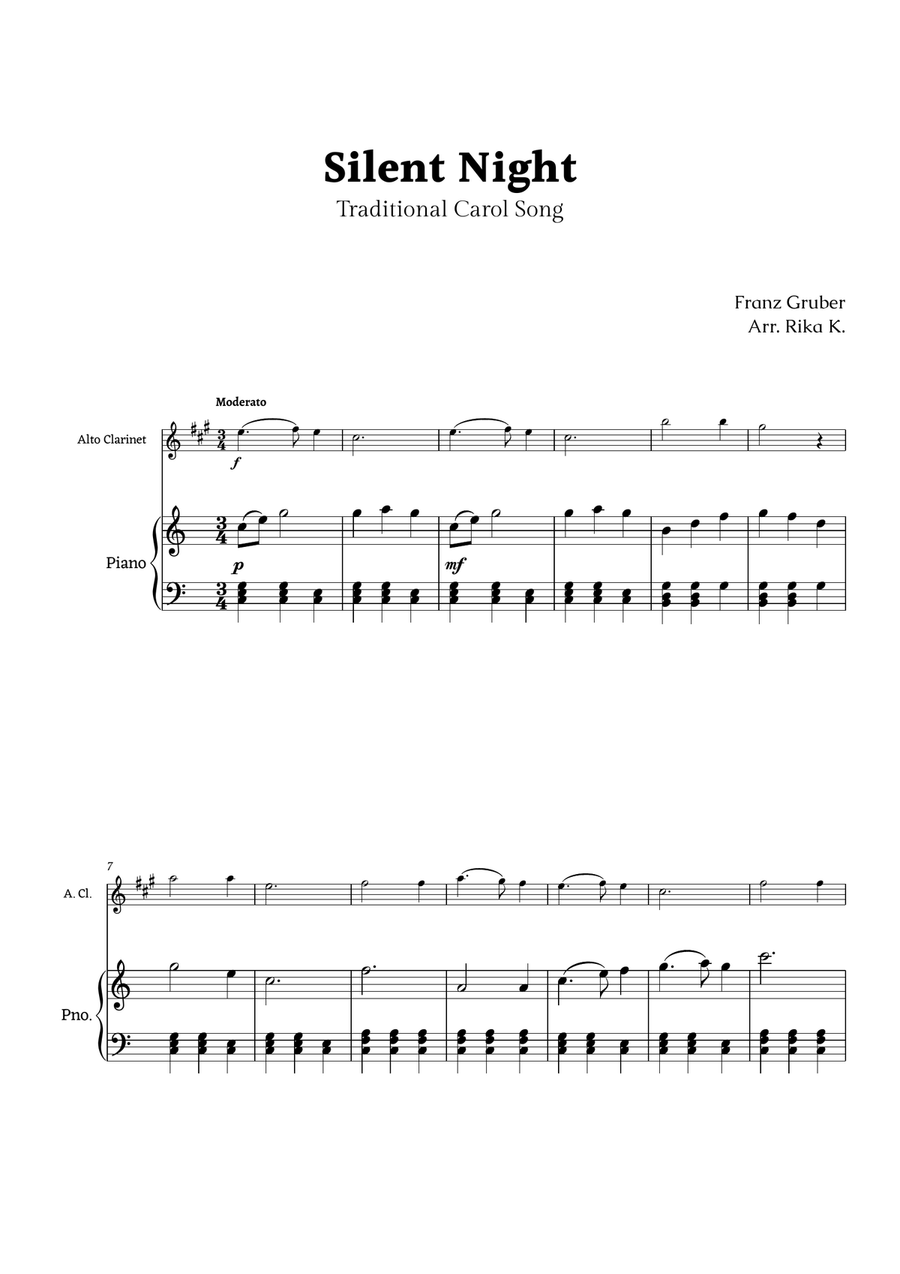 Silent Night for Alto Clarinet and Piano Chamber Music scores gallery preview page 1