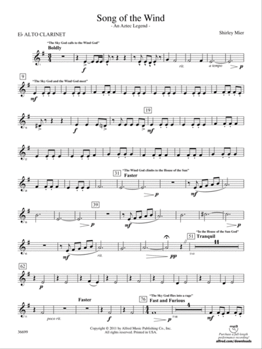 Song of the Wind: (World Part) E-flat Alto Clarinet Concert Band scores gallery preview page 1